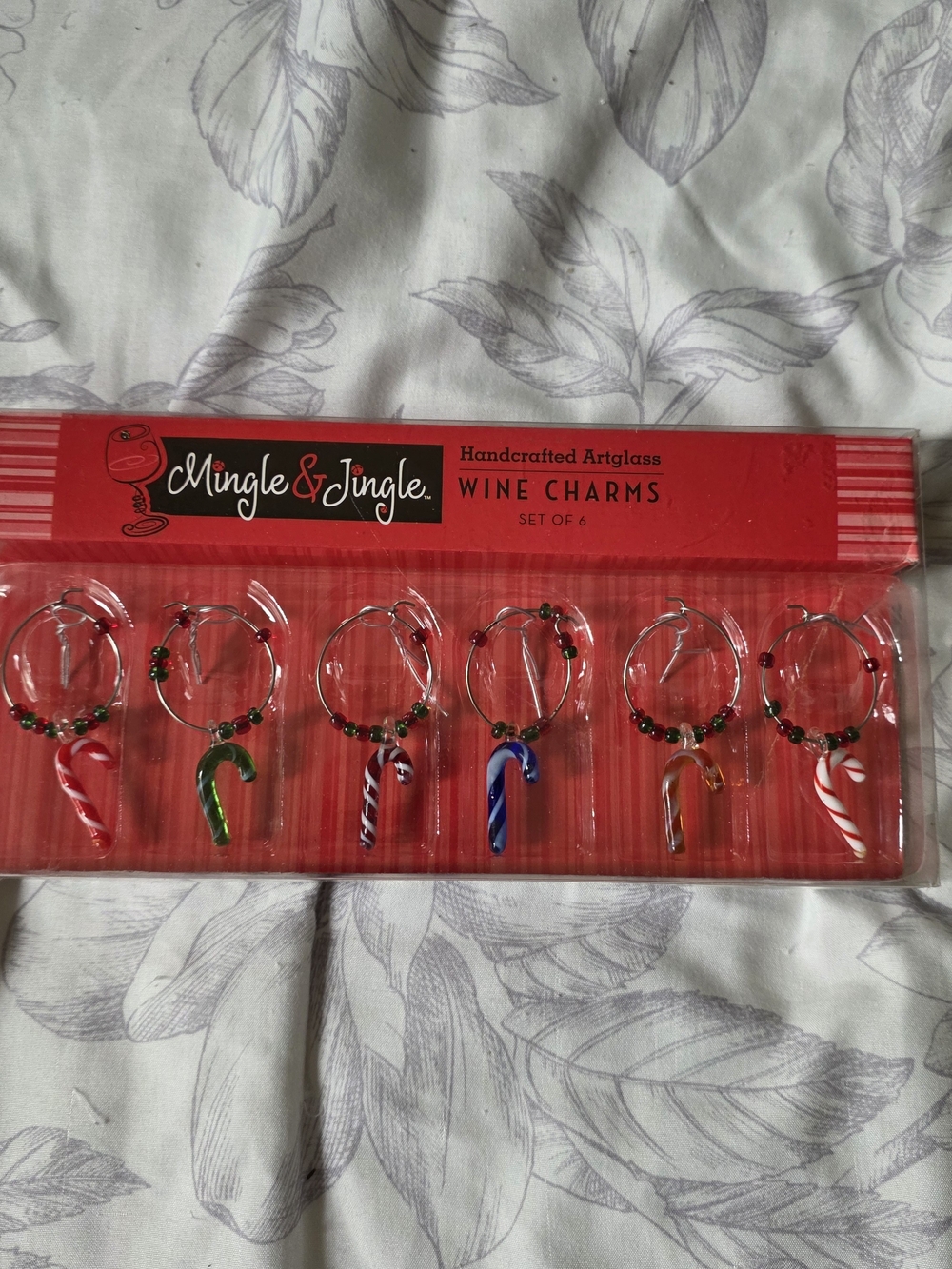 Mingle & Jingle Red Christmas Candy Cane Wine Charms - Set of 6